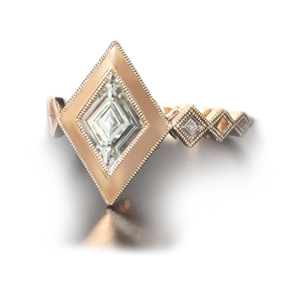 14k Rose Gold Virtue Cut Natural Diamond Milgrain Ring