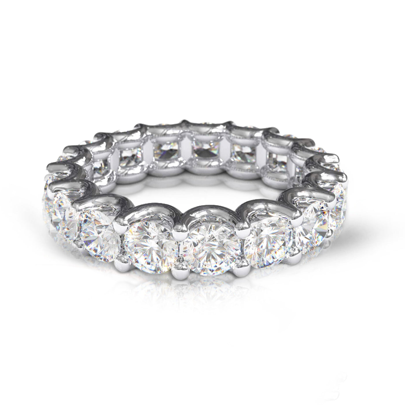 Platinum or 18K Rose, White or Yellow Gold Round Brilliant Cut Signature Engagement Bridal Eternity Band Ring