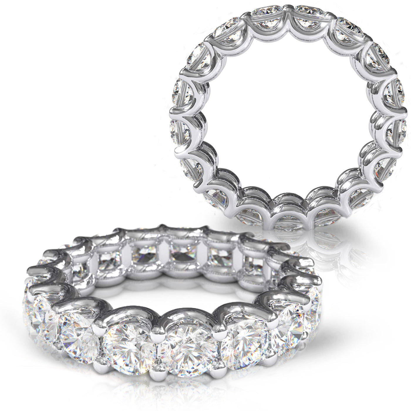 Platinum or 18K Rose, White or Yellow Gold Round Brilliant Cut Signature Engagement Bridal Eternity Band Ring