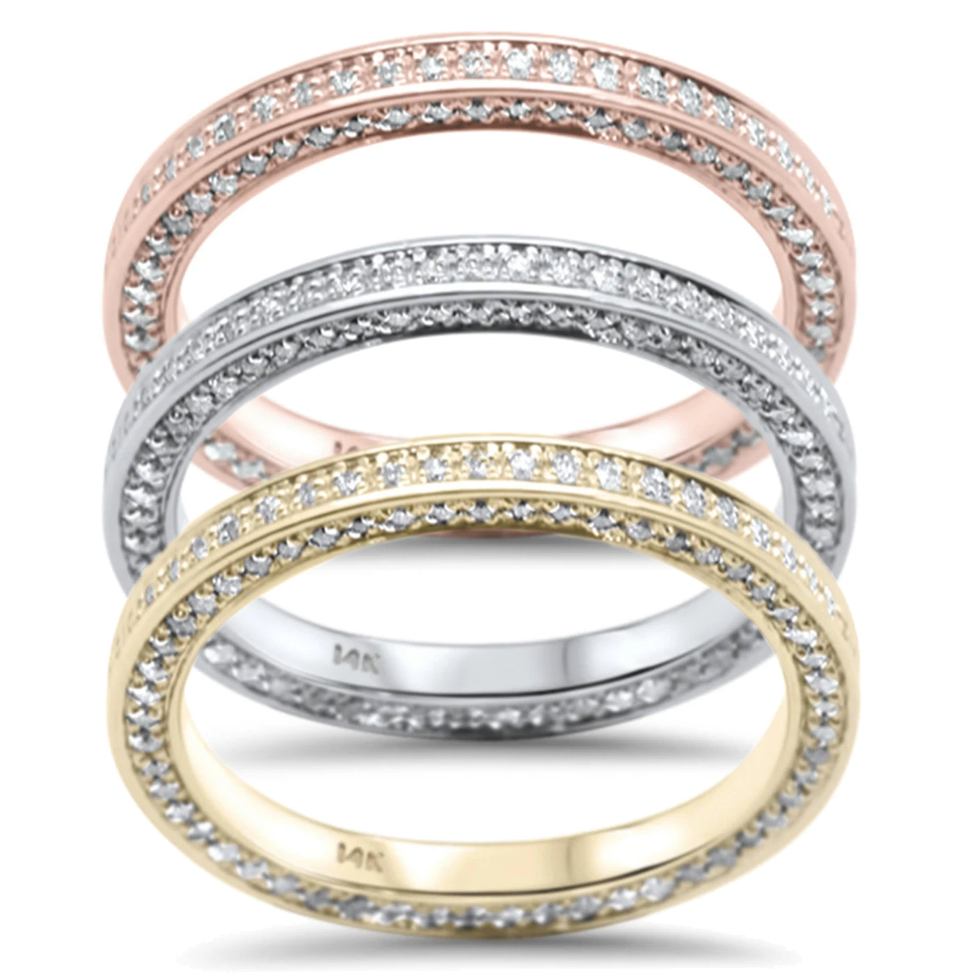 14k White, Rose or Yellow Gold Three Sided Diamond Chanel Eternity, Engagement Stackable Band Ring