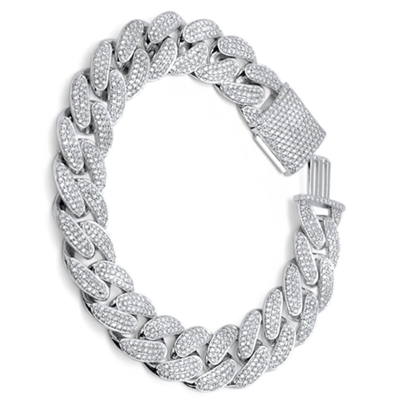 15mm - 14K White Gold Diamond Cuban Link Bracelet - 8.82 ct. tw.