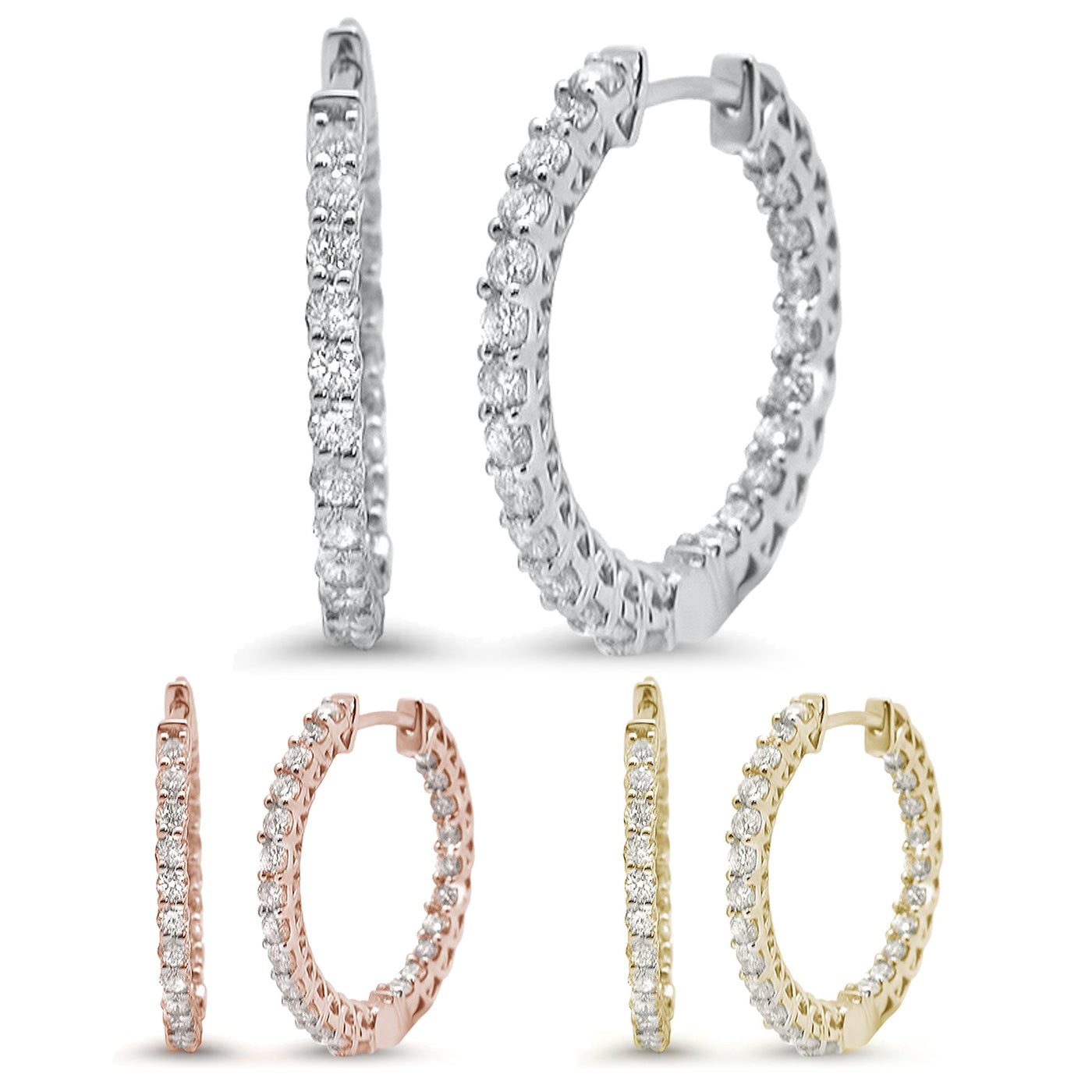 14K White, Rose or Yellow Gold Inside out Diamond Hoop Earrings - 1.05 ct