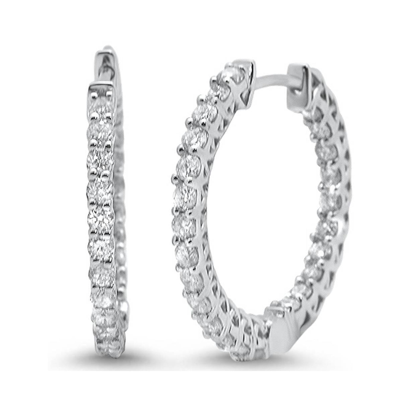 14K White, Rose or Yellow Gold Inside out Diamond Hoop Earrings - 1.05 ct