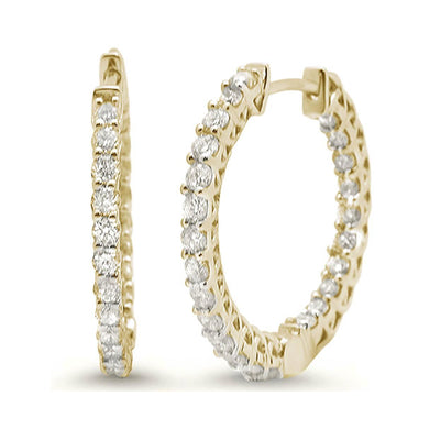 14K White, Rose or Yellow Gold Inside out Diamond Hoop Earrings - 1.05 ct