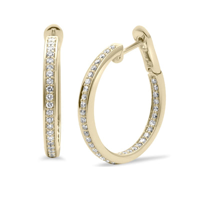 14K White, or Yellow Gold Inside out Diamond Channel Set Hoop Earrings - .50 ct