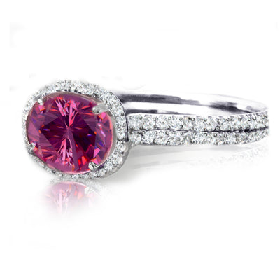 18K White Gold East West  Pink Tourmaline Diamonds Engagement Ring