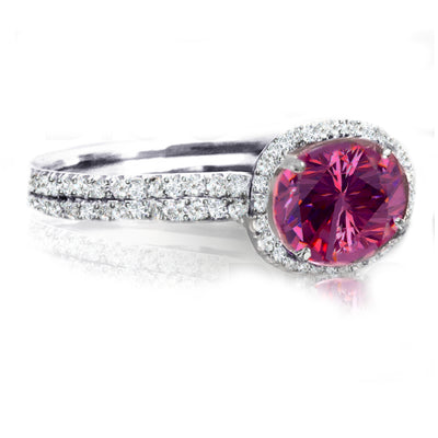 18K White Gold East West  Pink Tourmaline Diamonds Engagement Ring