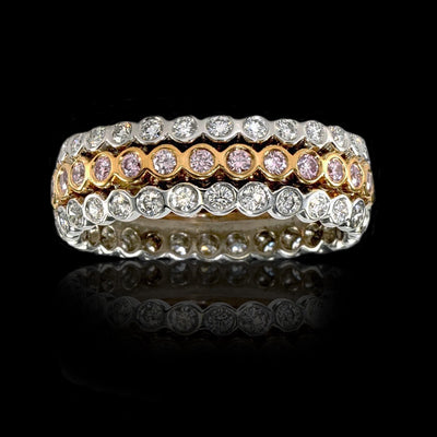 Platinum 18K Rose Gold Natural  Fancy Pink & Colorless Diamonds Bezel Set Band  -