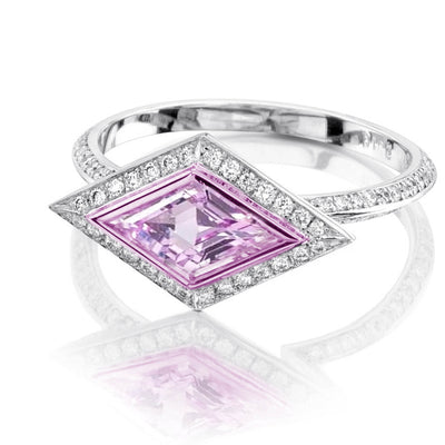 18k White Gold Pink Sapphire Virtue Cut Natural Diamonds Ring