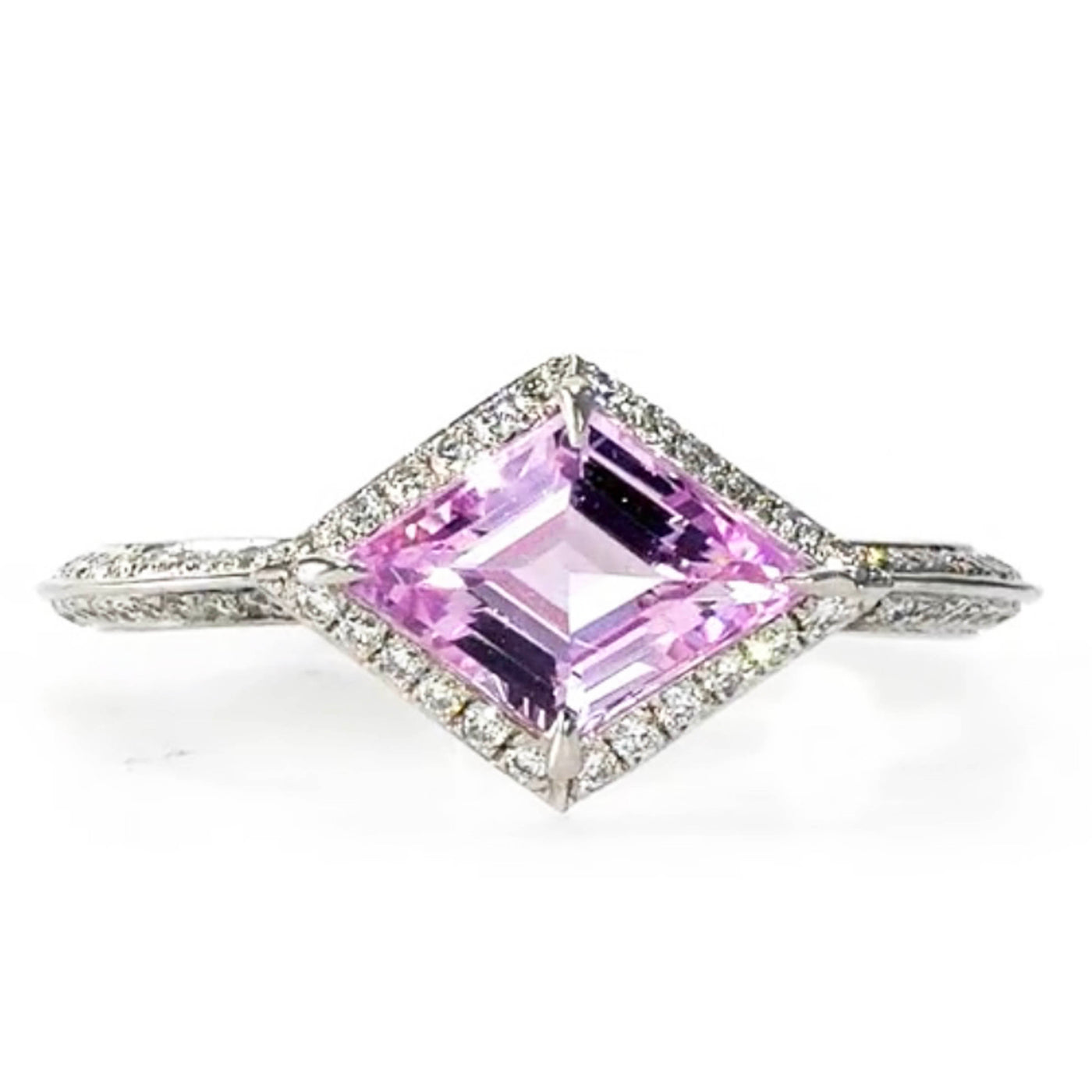 18k White Gold Pink Sapphire Virtue Cut Natural Diamonds Ring