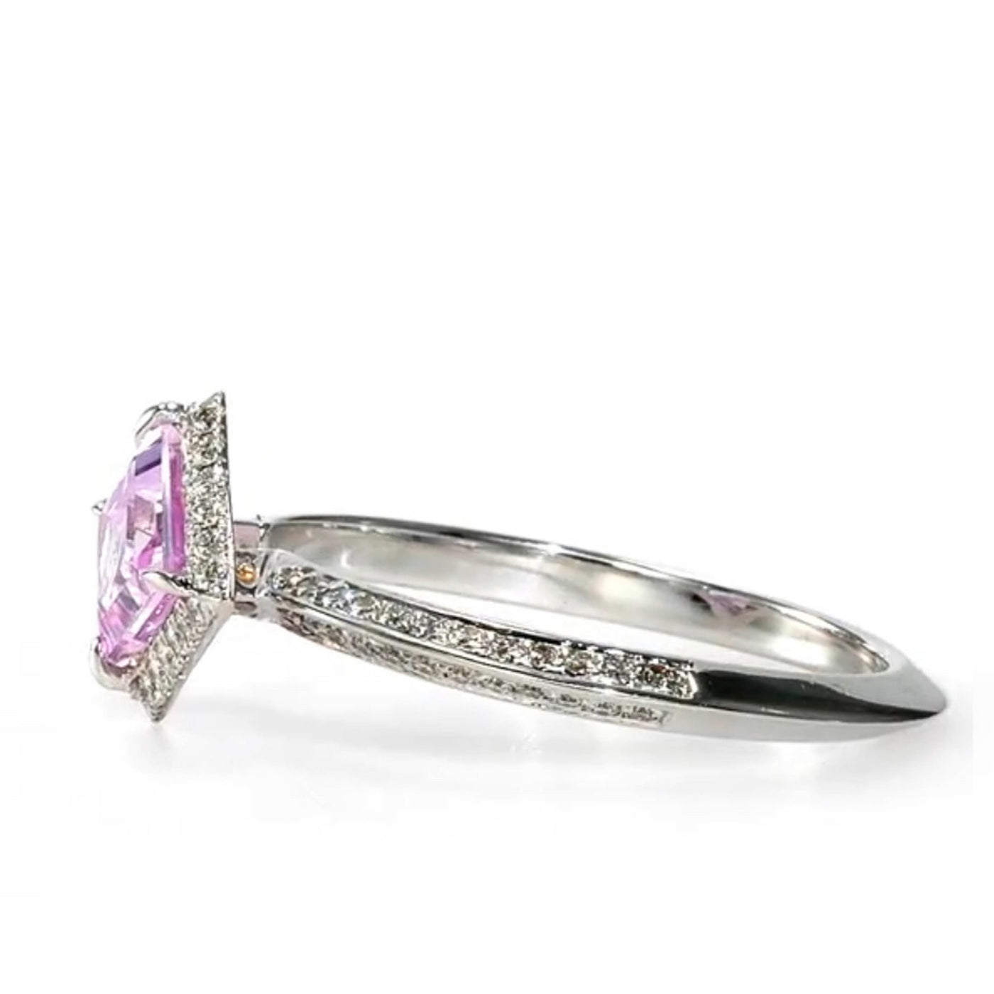 18k White Gold Pink Sapphire Virtue Cut Natural Diamonds Ring