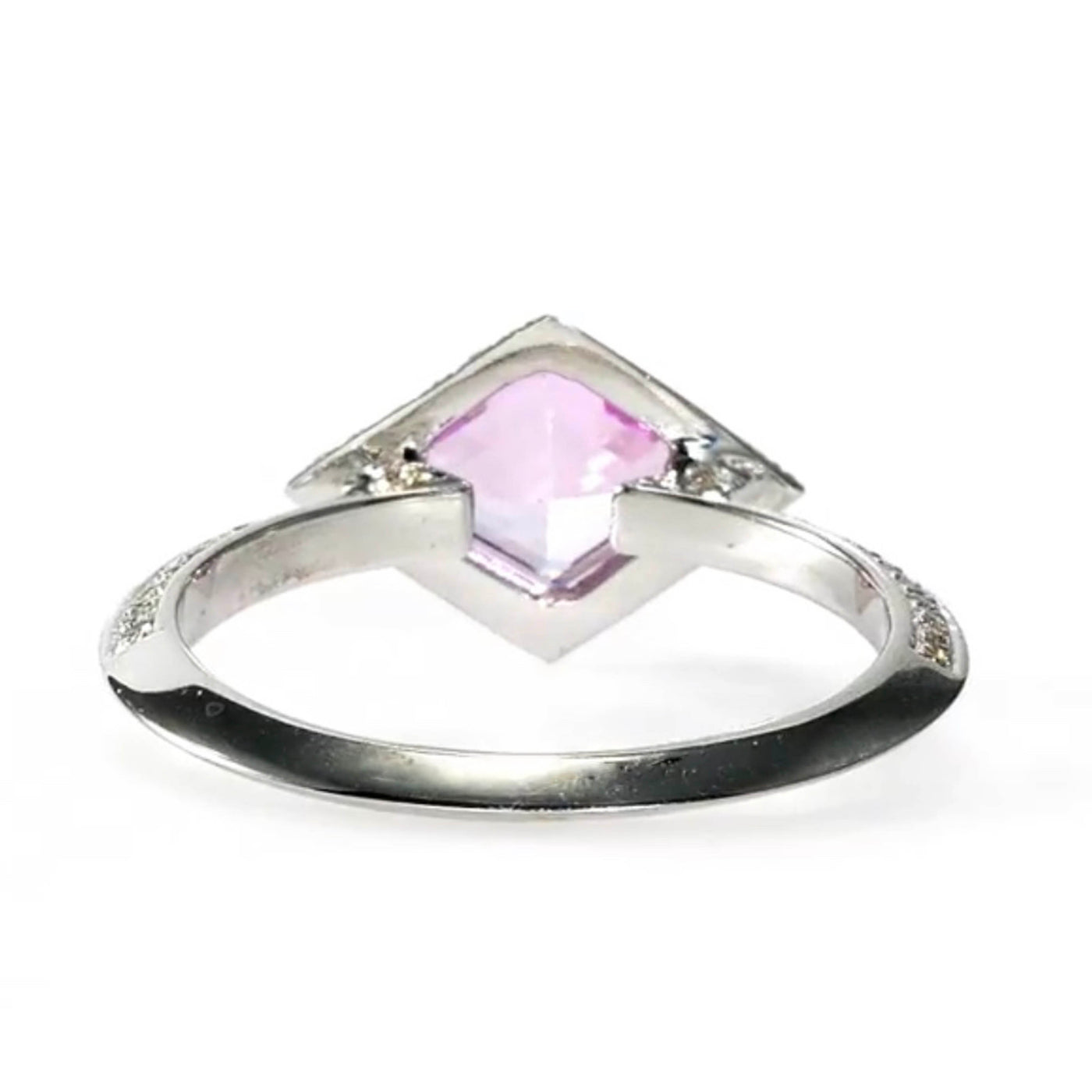 18k White Gold Pink Sapphire Virtue Cut Natural Diamonds Ring