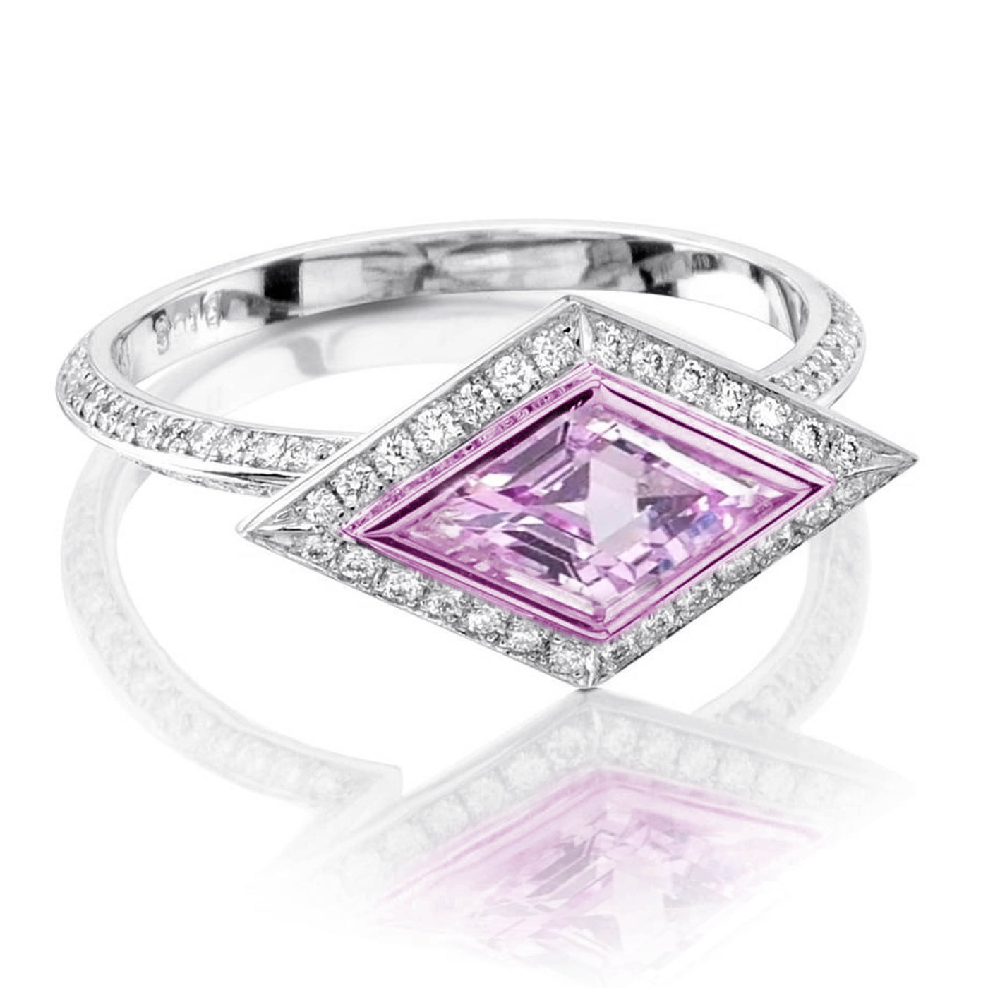 18k White Gold Pink Sapphire Virtue Cut Natural Diamonds Ring