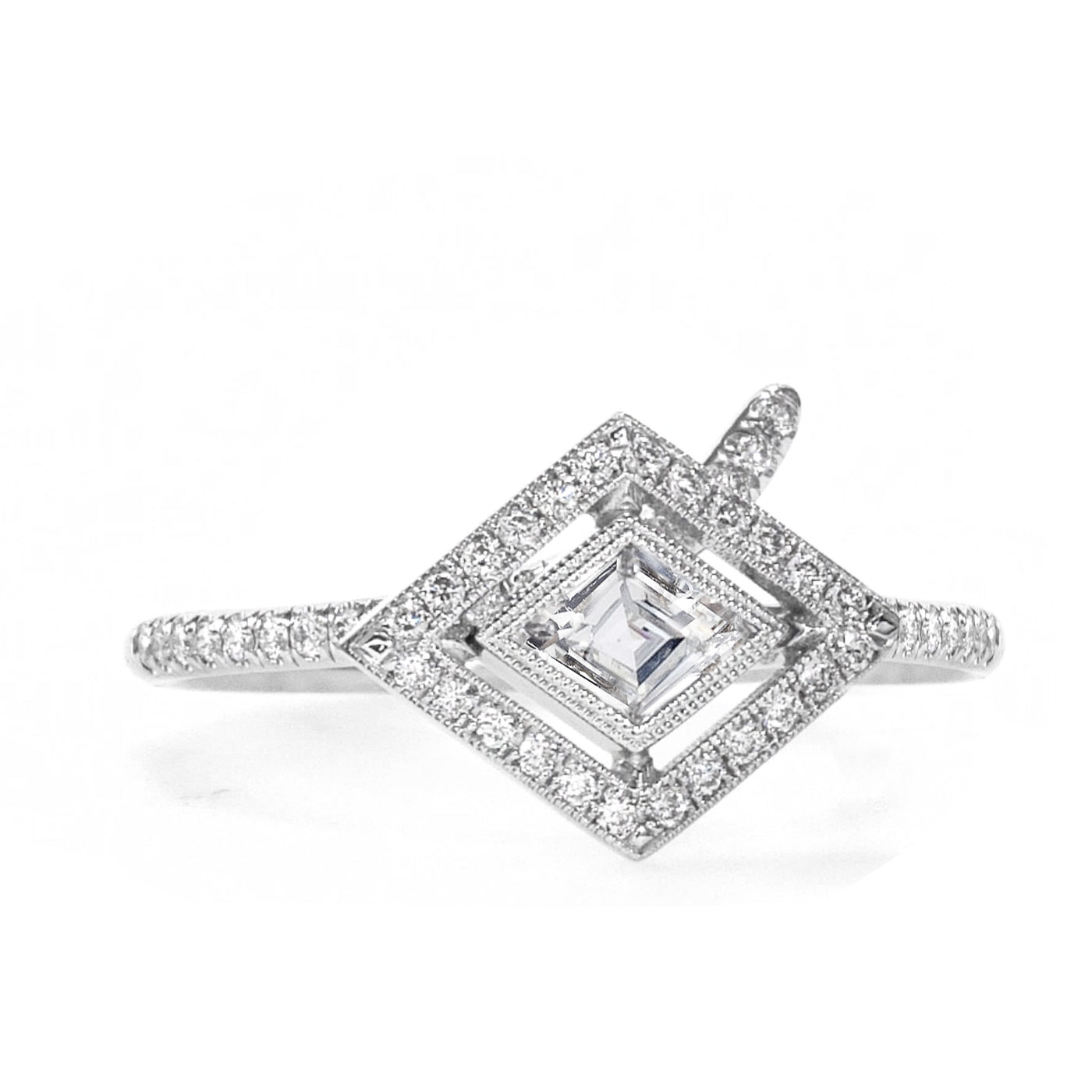 18k White Gold East West Virtue Cut Natural Diamonds Engagement Bridal Ring