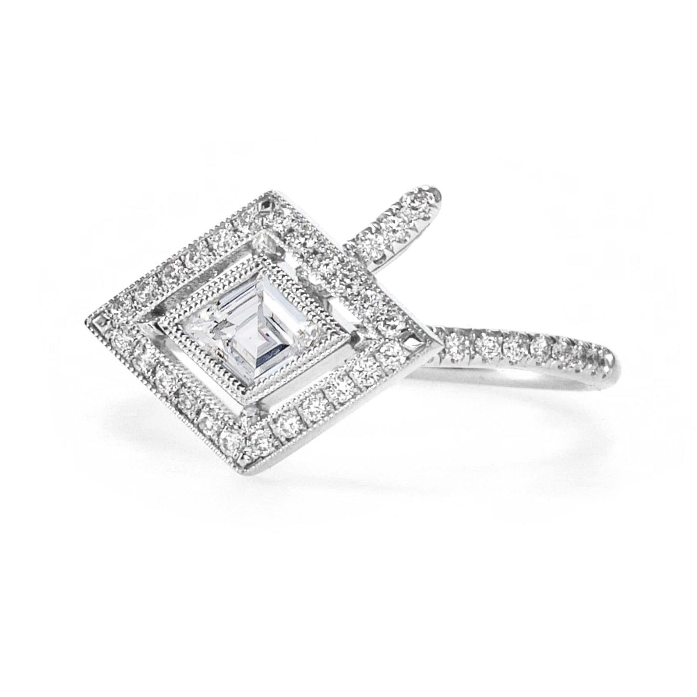 18k White Gold East West Virtue Cut Natural Diamonds Engagement Bridal Ring