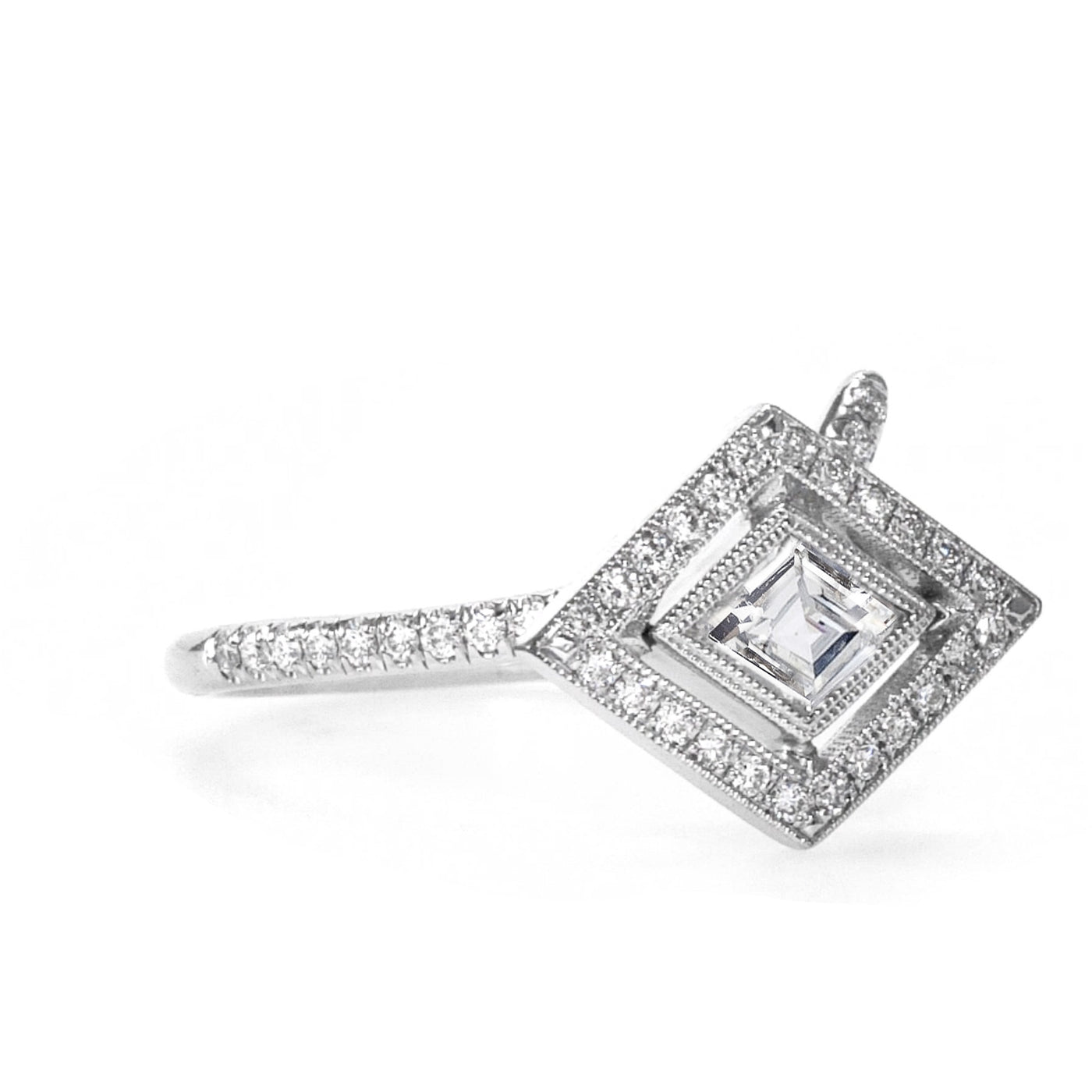 18k White Gold East West Virtue Cut Natural Diamonds Engagement Bridal Ring