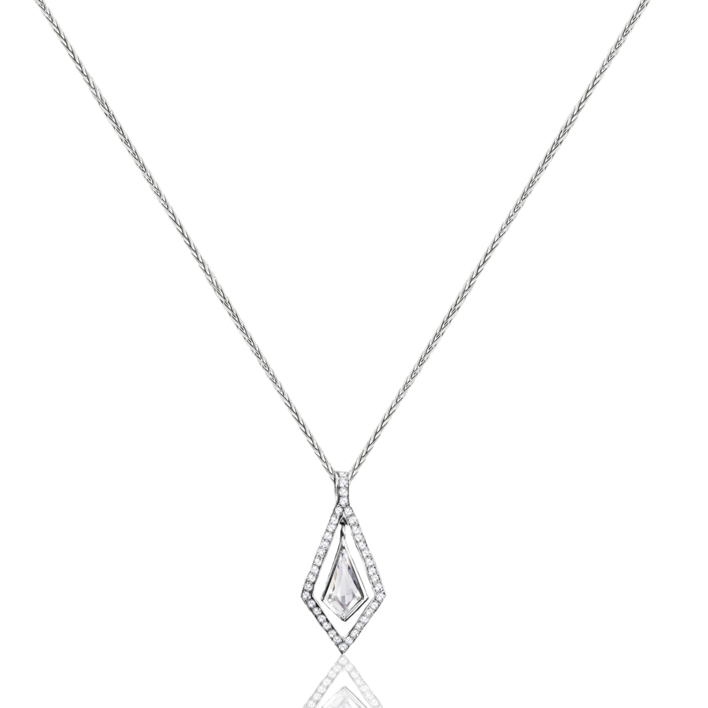 14k White Gold Natural Diamonds Noble Cut Diamond Swinging Pendant  Bridal  Necklace