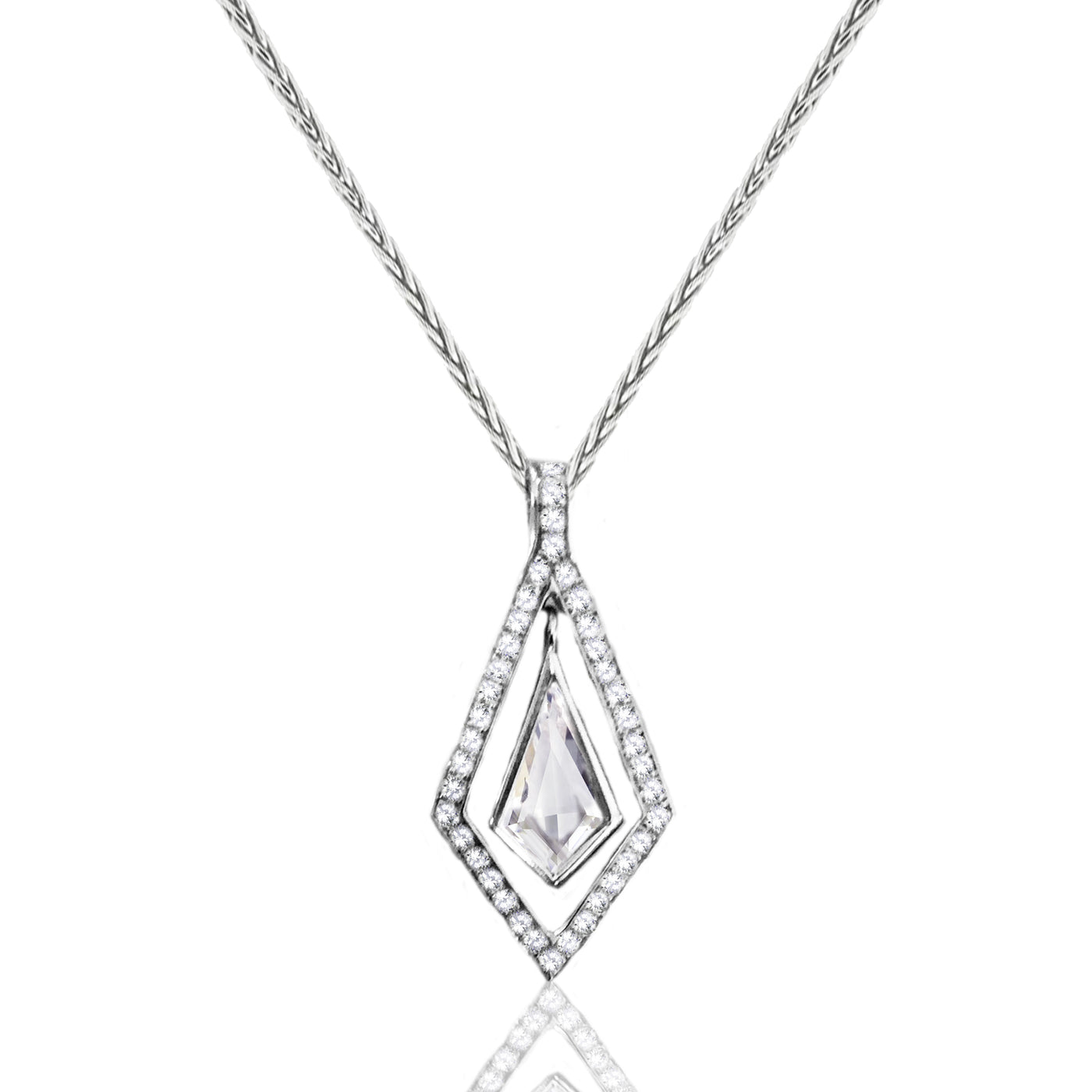 14k White Gold Natural Diamonds Noble Cut Diamond Swinging Pendant  Bridal  Necklace