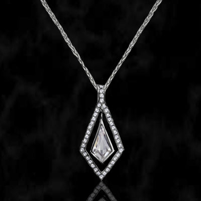 14k White Gold Natural Diamonds Noble Cut Diamond Swinging Pendant  Bridal  Necklace