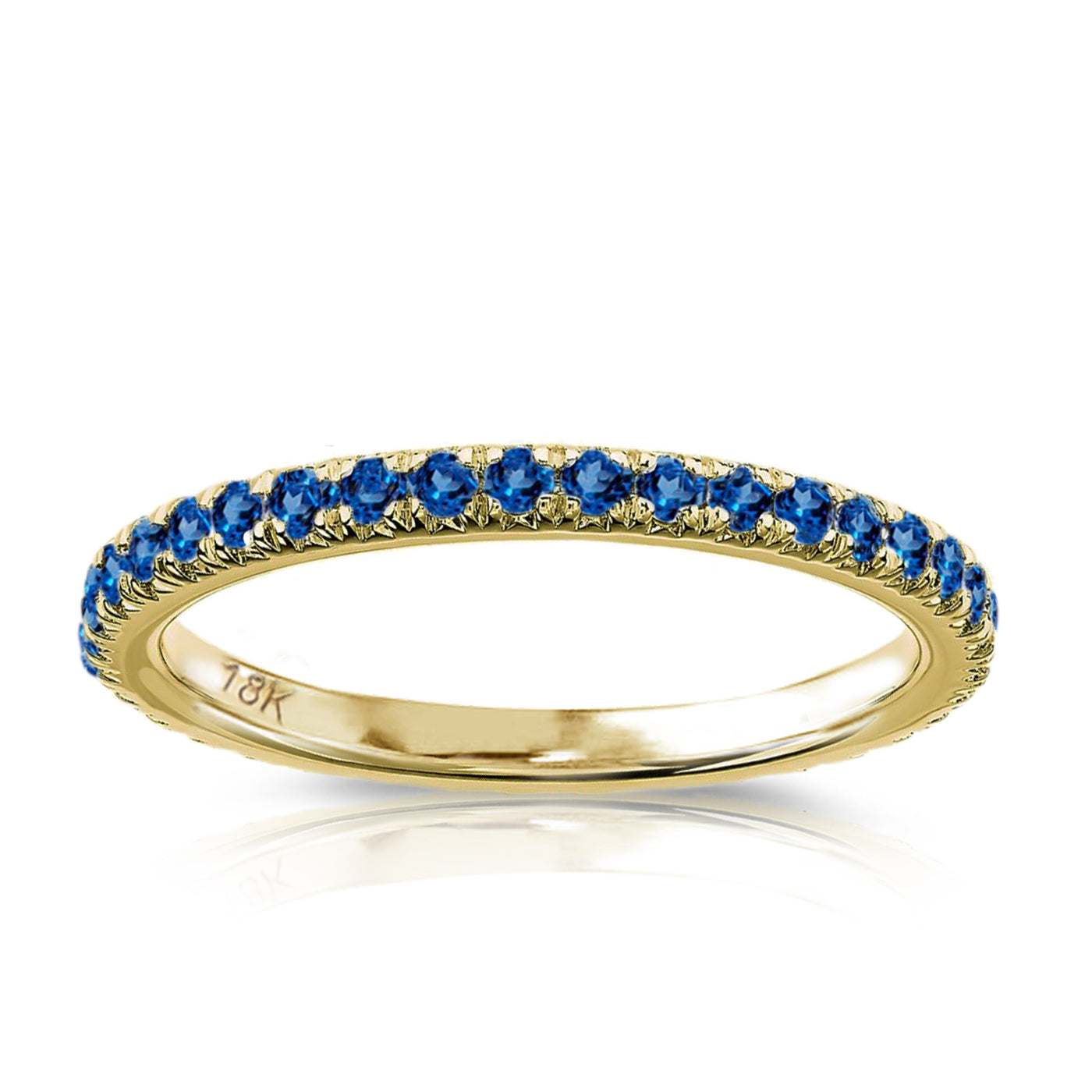 18K White Gold  Round Blue Sapphire  Eternity wedding Band Ring