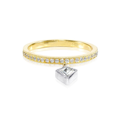 18k Yellow & White Gold Natural Diamonds Noble Cut Dangling Charm  Ring