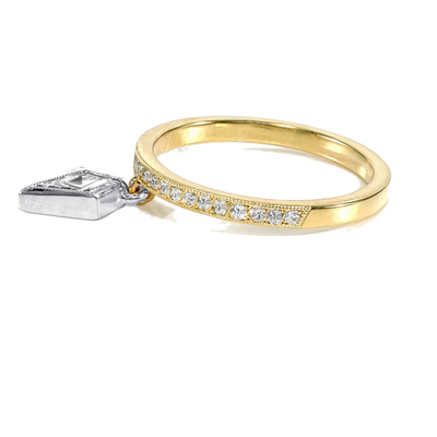 18k Yellow & White Gold Natural Diamonds Noble Cut Dangling Charm  Ring