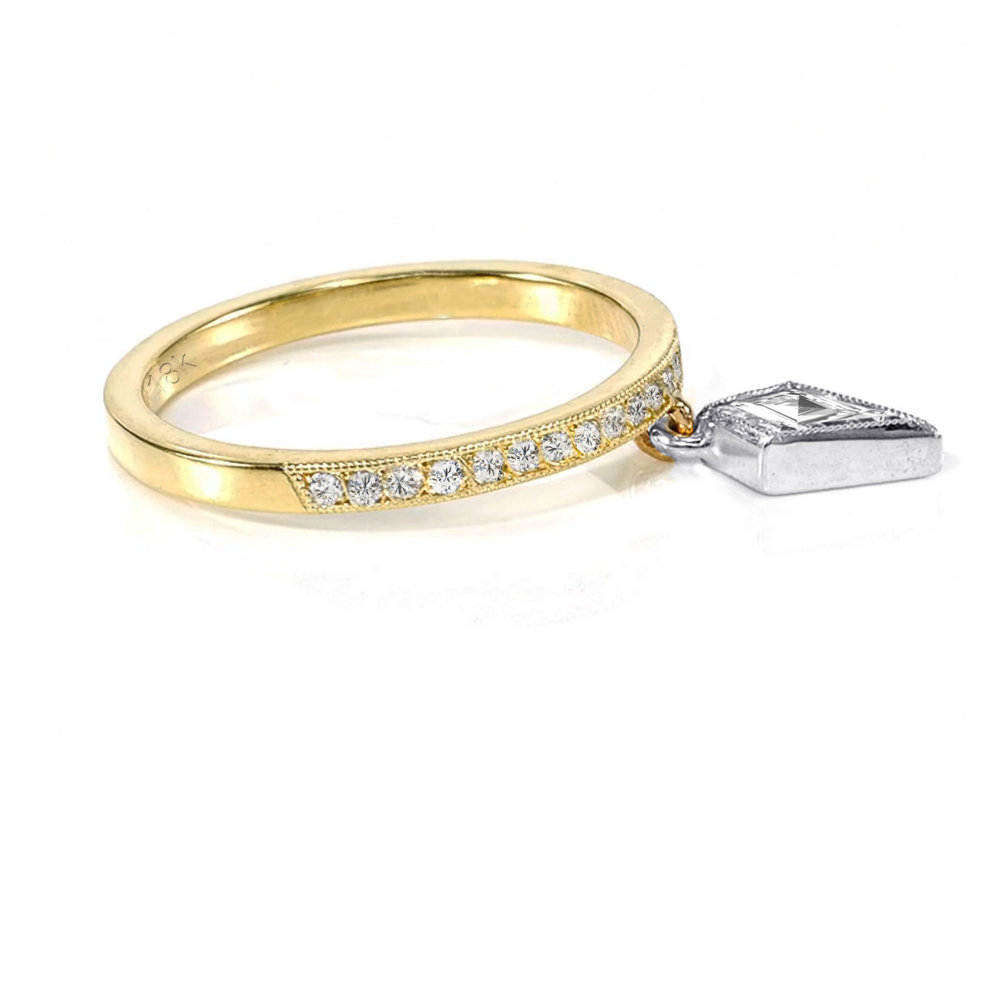 18k Yellow & White Gold Natural Diamonds Noble Cut Dangling Charm  Ring