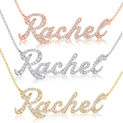 14K Yellow, White or Rose Gold Natural Diamonds Personalized Name Pendant Necklace