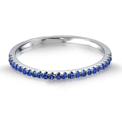 18K White Gold  Round Blue Sapphire  Eternity wedding Band Ring