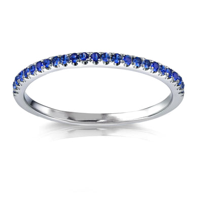 18K White Gold  Round Blue Sapphire  Eternity wedding Band Ring