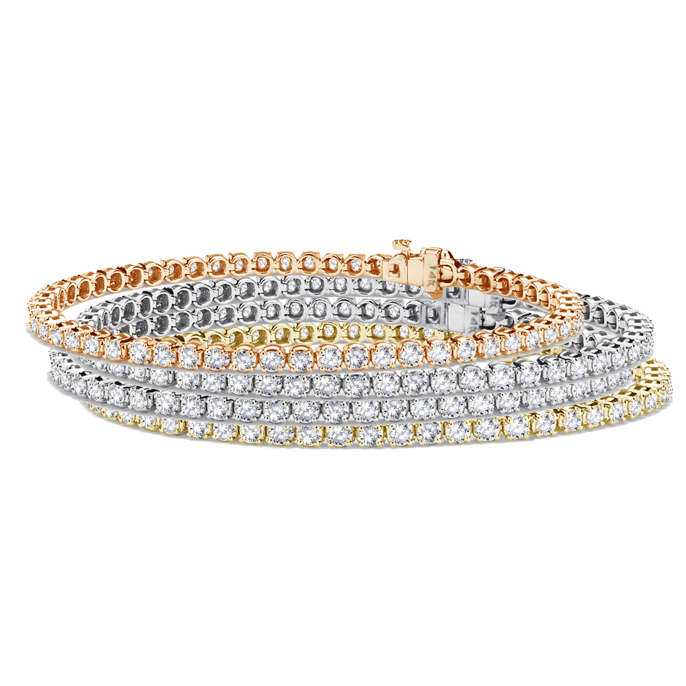 14k  White, Rose or Yellow Gold Brilliant Round Diamonds Tennis Bracelet - 2cts-10cts