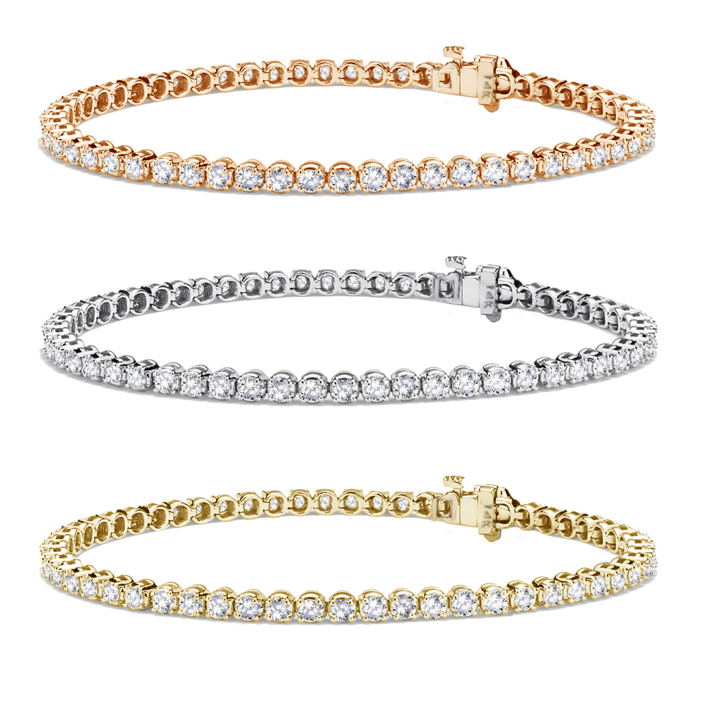 14k  White, Rose or Yellow Gold Brilliant Round Diamonds Tennis Bracelet - 2cts-10cts