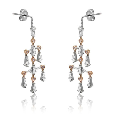 18K White & Rose Gold  Noble Cut Pink & Colorless Natural Diamond Dangle Earrings