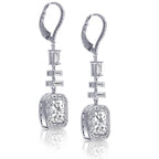 18K White Gold  Natural Cushion & Baguette Diamond Bridal Dangle Earrings