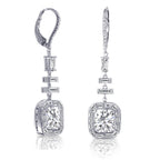 18K White Gold  Natural Cushion & Baguette Diamond Bridal Dangle Earrings