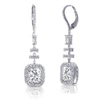 18K White Gold  Natural Cushion & Baguette Diamond Bridal Dangle Earrings