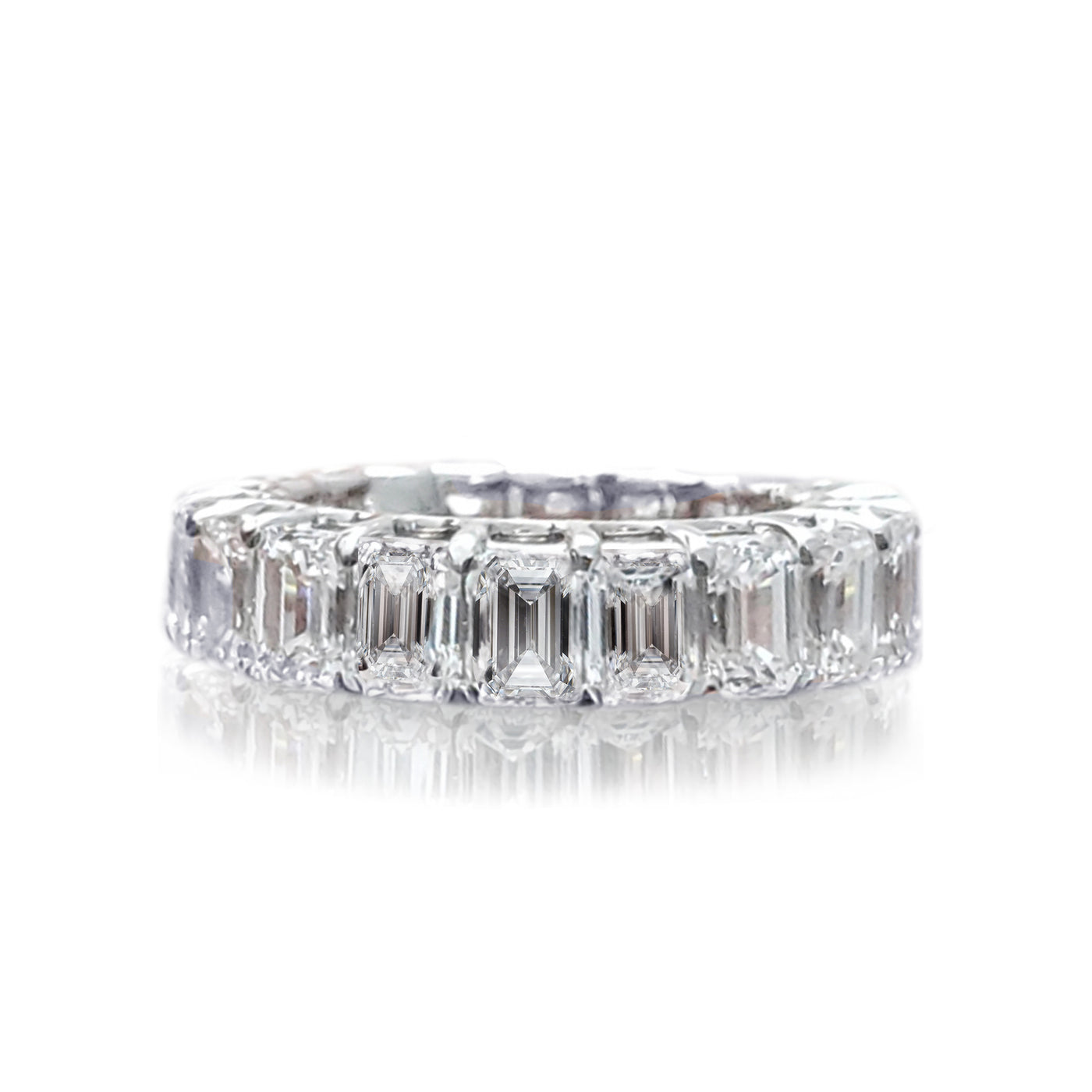 Platinum Emerald Cut Natural Diamonds Signature Engagement Bridal Eternity Band Ring 6.81Cttw