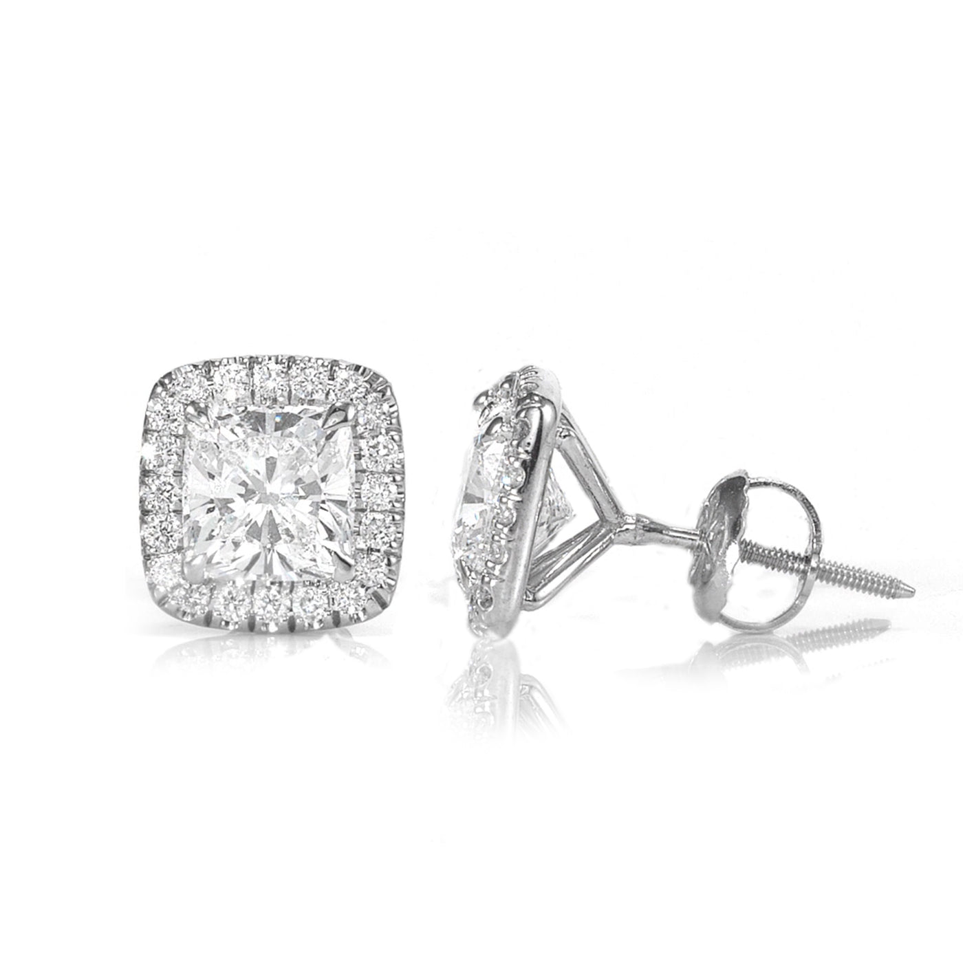 14k White Cushion Natural Diamond Bridal Stud Earrings 2.04ctTotal