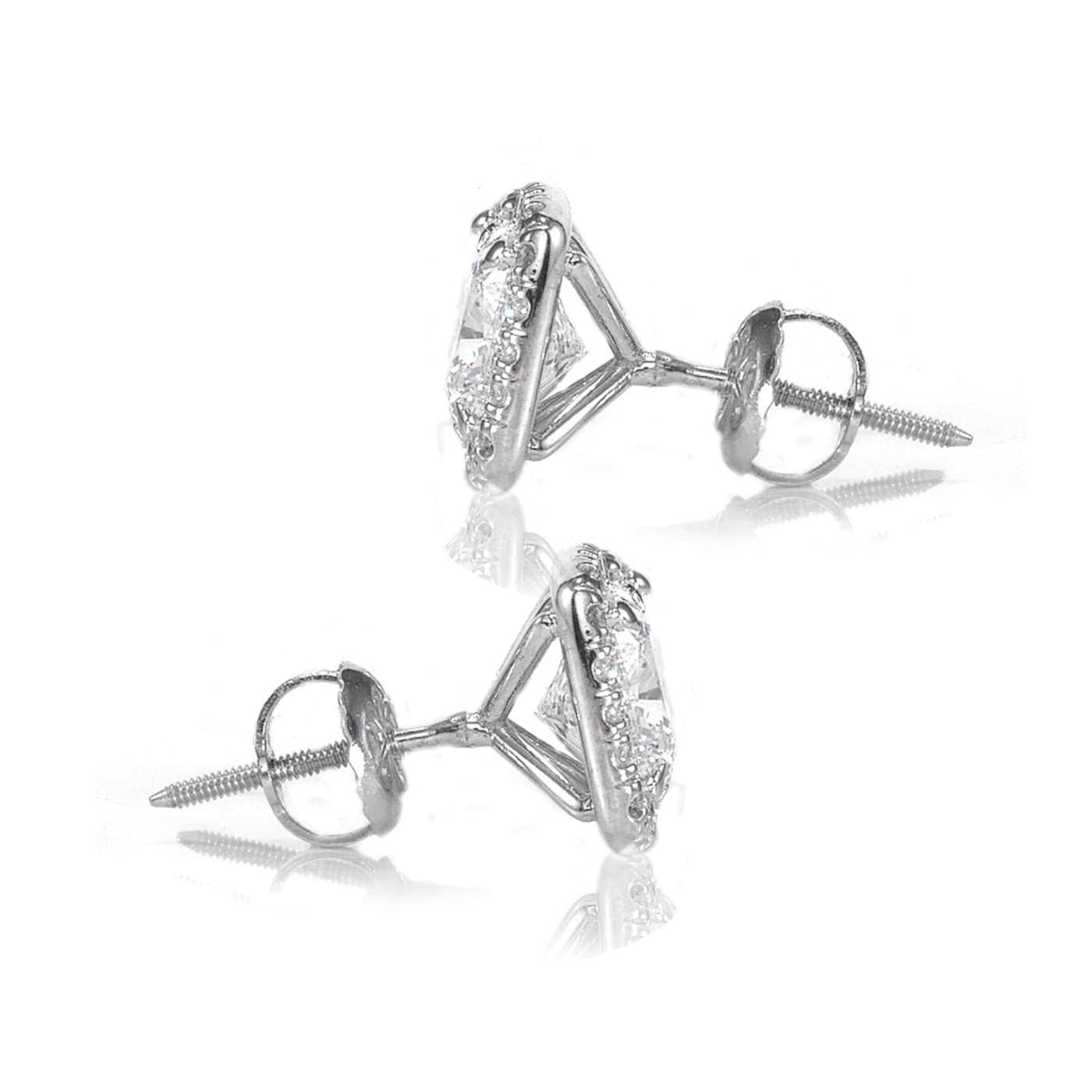 14k White Cushion Natural Diamond Bridal Stud Earrings 2.04ctTotal