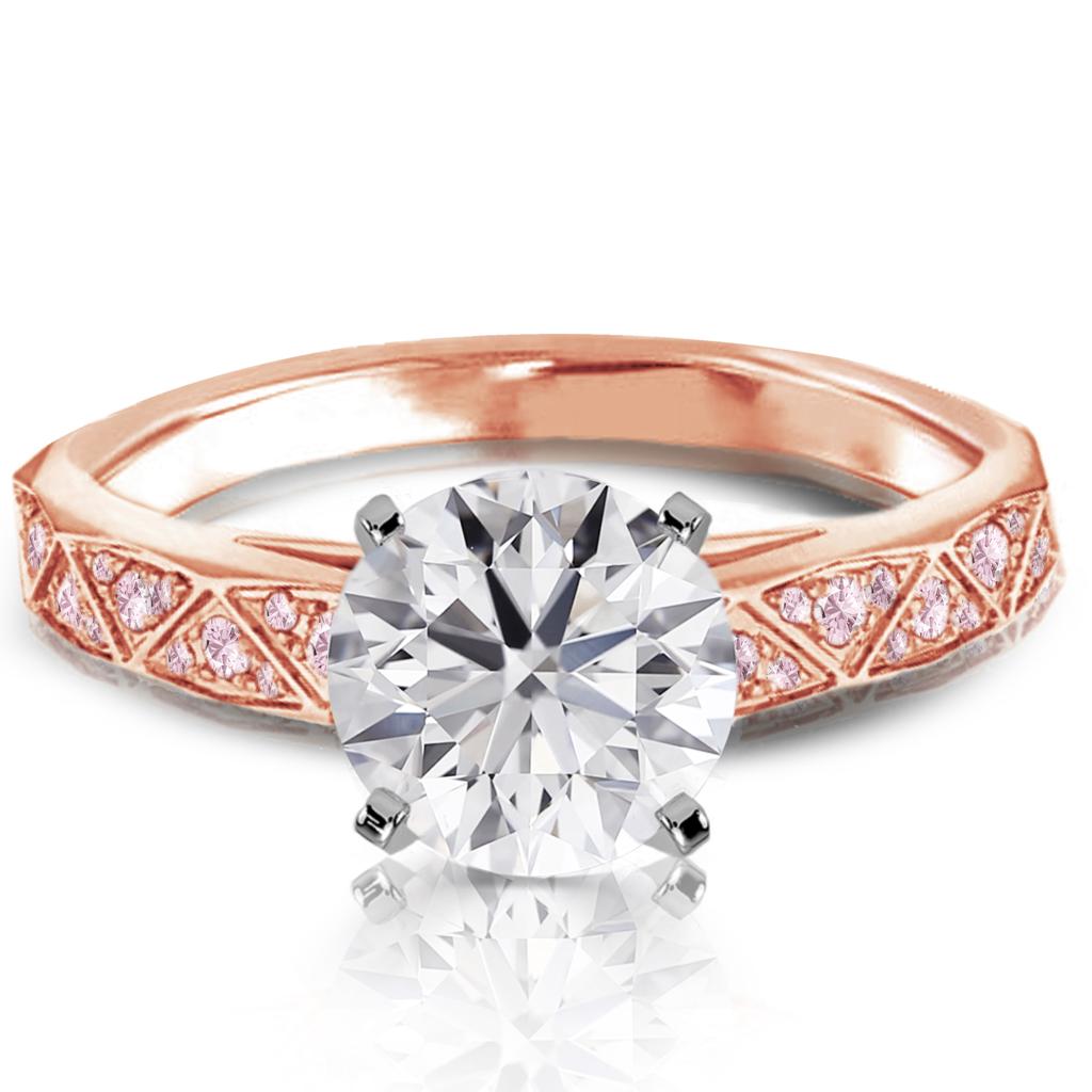 18K Rose Gold & Platinum Diamond & Fancy Pink Diamonds Engagement Bridal Ring