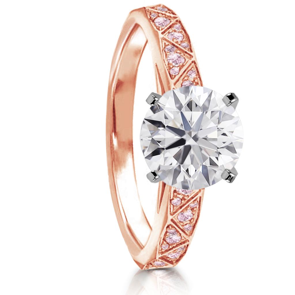 18K Rose Gold & Platinum Diamond & Fancy Pink Diamonds Engagement Bridal Ring