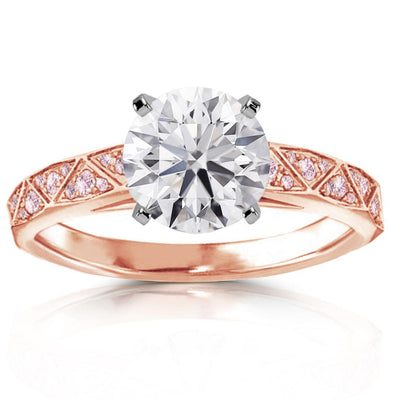 18K Rose Gold & Platinum Diamond & Fancy Pink Diamonds Engagement Bridal Ring