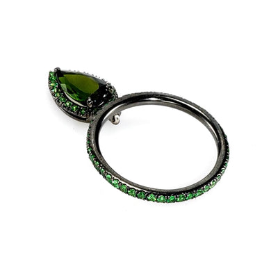 14K White Gold, Paladium, Tourmaline, Tsavorite Garnet, Dangling Charm Ring