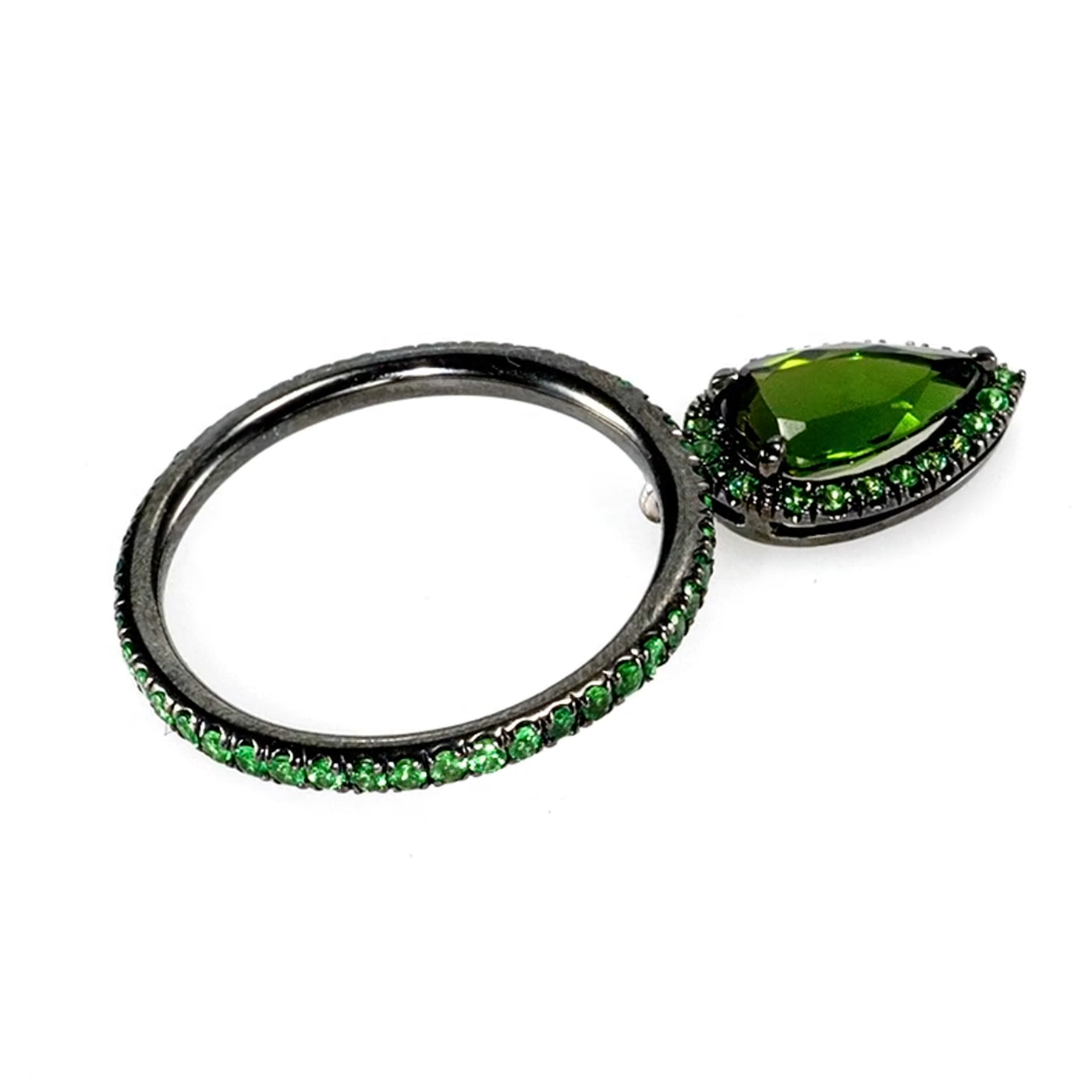 14K White Gold, Paladium, Tourmaline, Tsavorite Garnet, Dangling Charm Ring