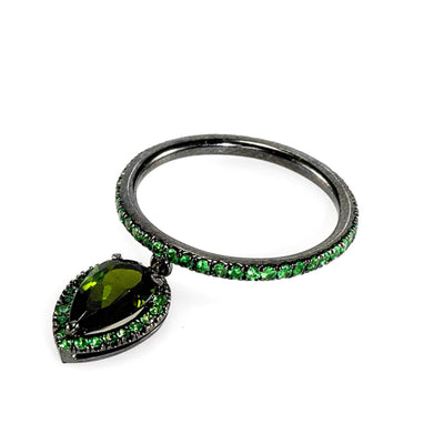 14K White Gold, Paladium, Tourmaline, Tsavorite Garnet, Dangling Charm Ring