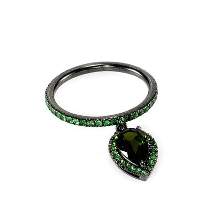 14K White Gold, Paladium, Tourmaline, Tsavorite Garnet, Dangling Charm Ring