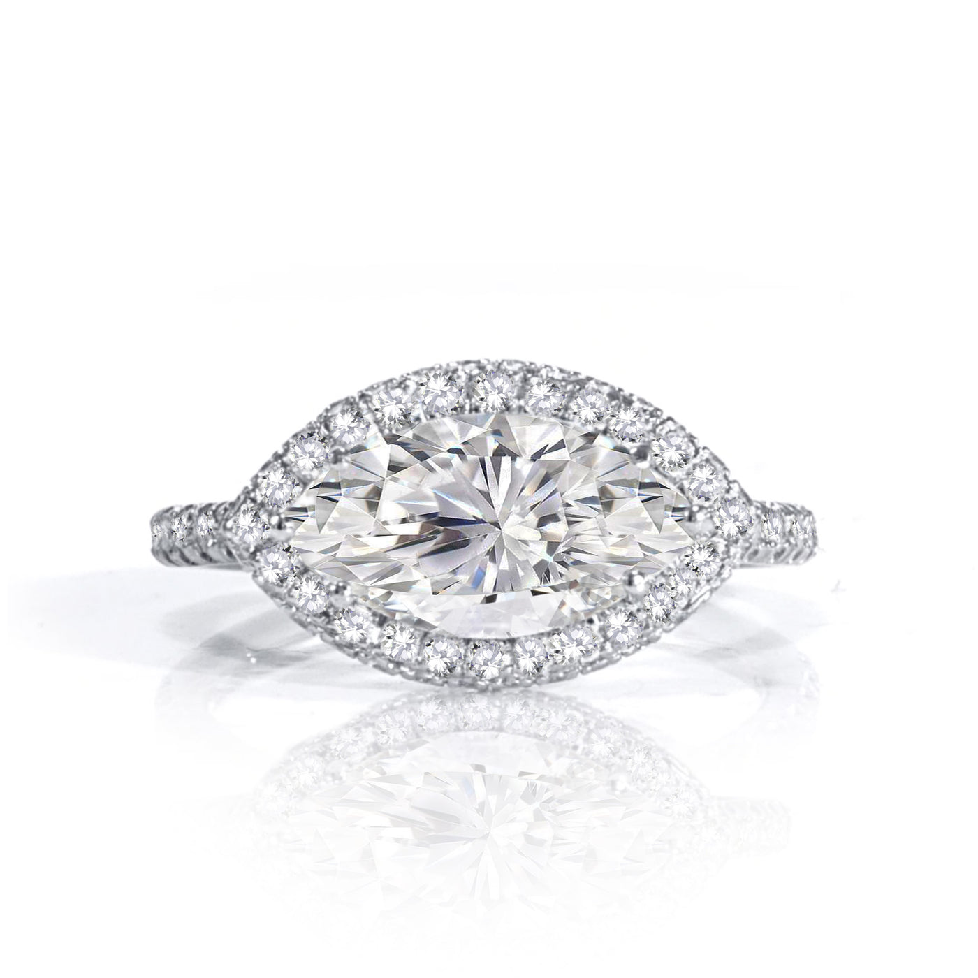 Platinum Natural Diamond Marquise Cut East West  Bridal Engagement Ring