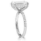 14k White Gold Emerald Cut Diamond Hidden Halo Engagement Ring
