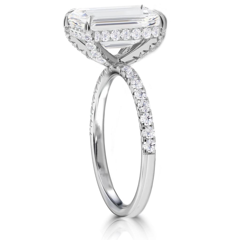 14k White Gold Emerald Cut Diamond Hidden Halo Engagement Ring