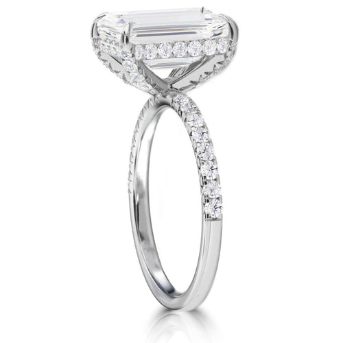 14k White Gold Emerald Cut Diamond Hidden Halo Engagement Ring